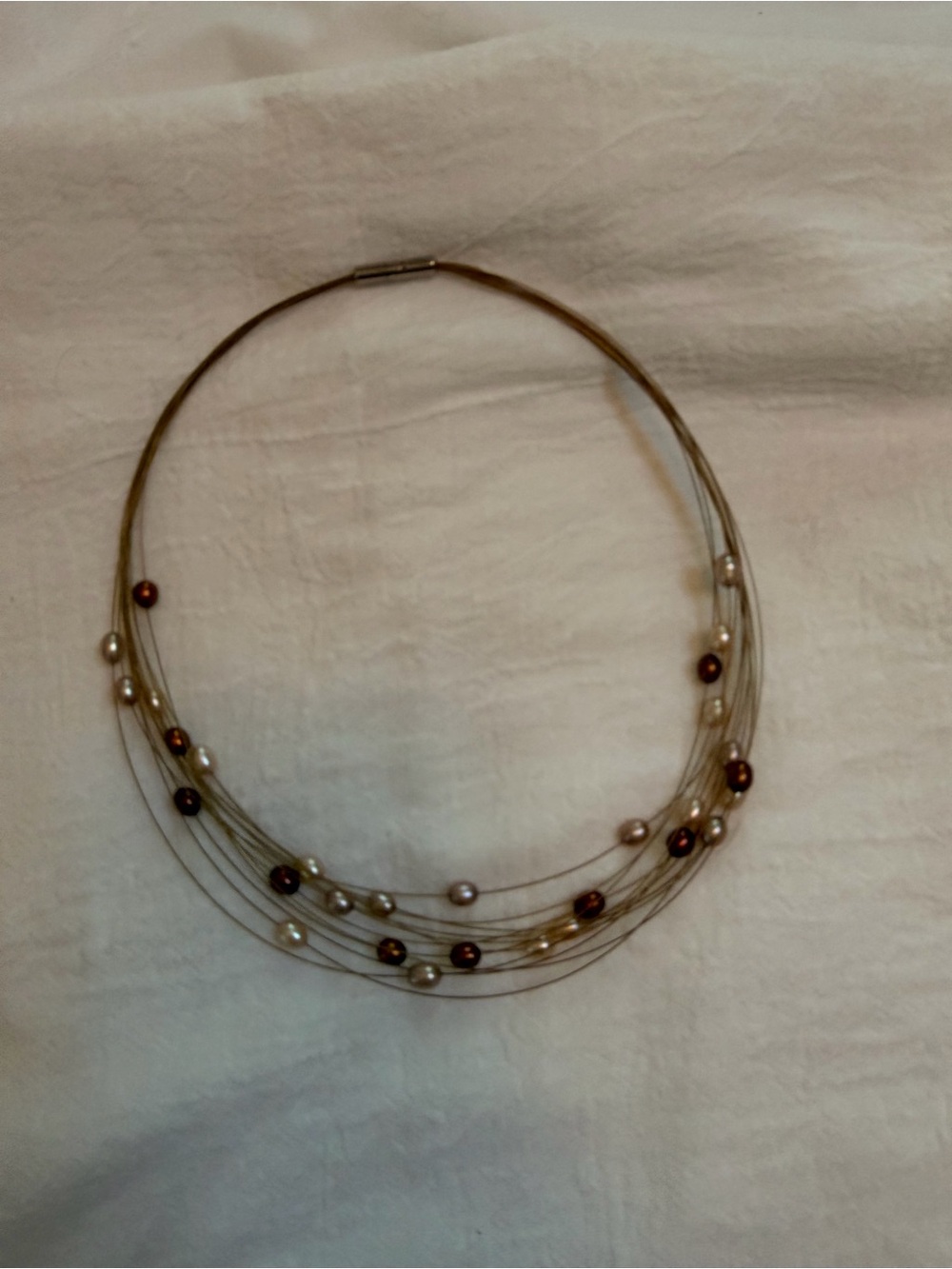 Honora Multi-Strand Pearl Wire Necklace in Brown and Cream